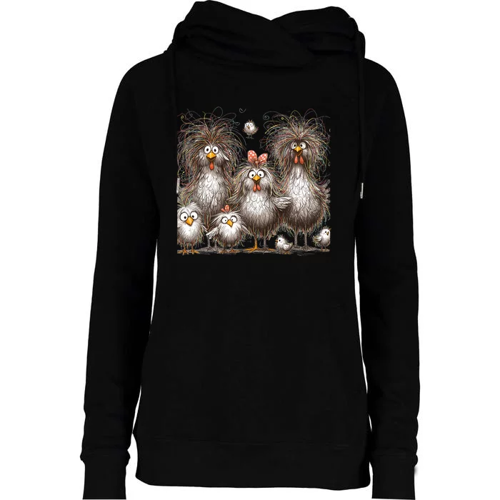 Funny Chicken Art Eagerlys Colorful Womens Funnel Neck Pullover Hood