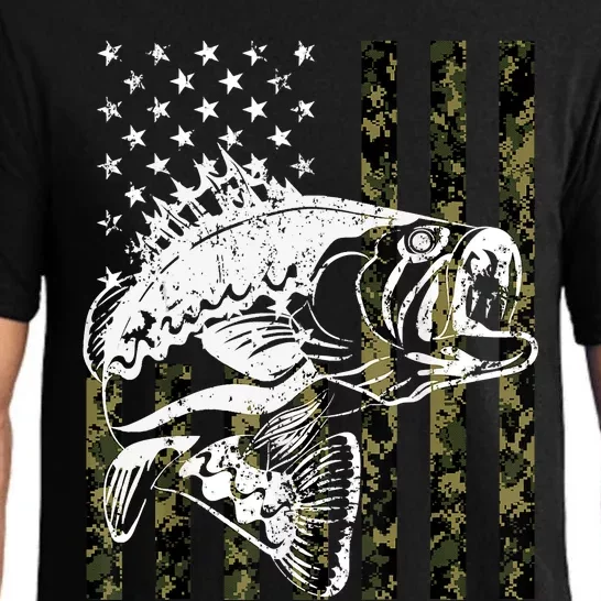 Fishing, Camouflage American Flag Fish, Bass Fish Fisherman Fishing Shirt Pajama Set