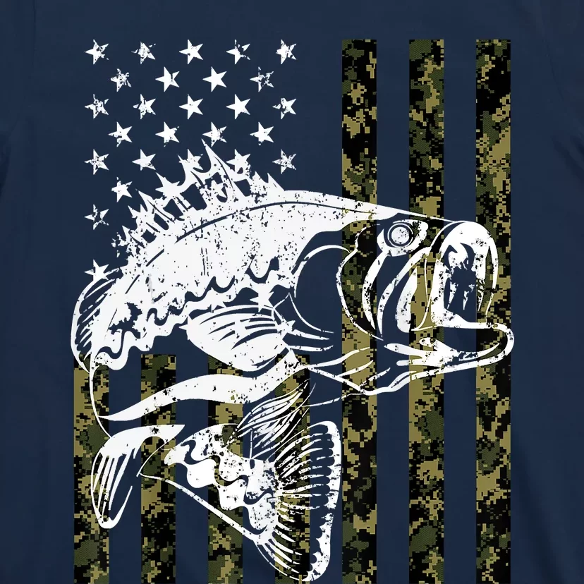 Fishing, Camouflage American Flag Fish, Bass Fish Fisherman Fishing Shirt T-Shirt