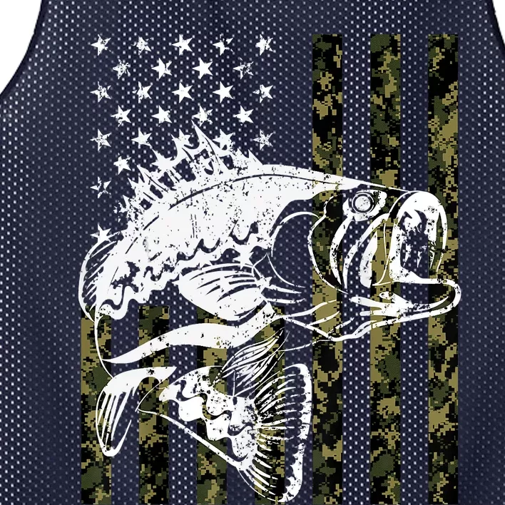 Fishing, Camouflage American Flag Fish, Bass Fish Fisherman Fishing Shirt Mesh Reversible Basketball Jersey Tank