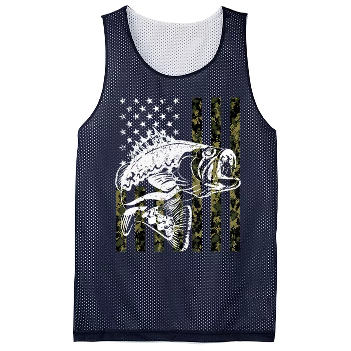 Fishing, Camouflage American Flag Fish, Bass Fish Fisherman Fishing Shirt Mesh Reversible Basketball Jersey Tank