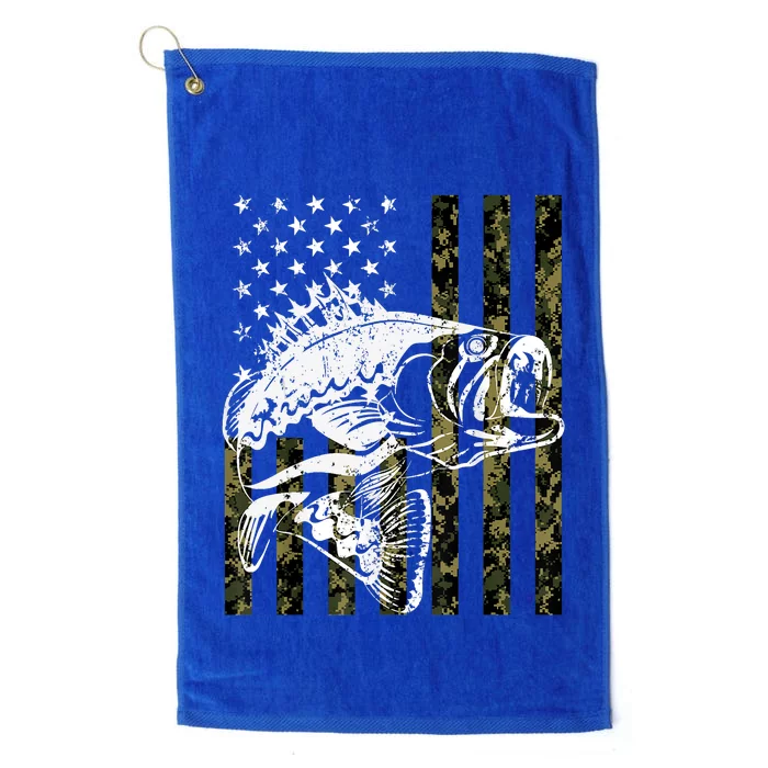 Fishing, Camouflage American Flag Fish, Bass Fish Fisherman Fishing Shirt Platinum Collection Golf Towel