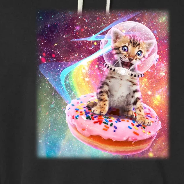 Funny Cute Astronaut Kitty On Rainbow Sprinkle Donut With Galaxy Background Garment-Dyed Fleece Hoodie