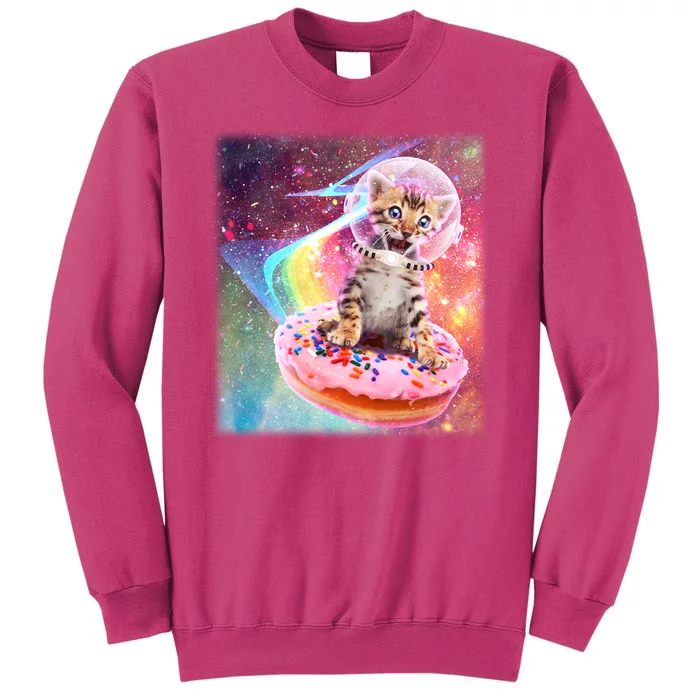 Funny Cute Astronaut Kitty On Rainbow Sprinkle Donut With Galaxy Background Sweatshirt