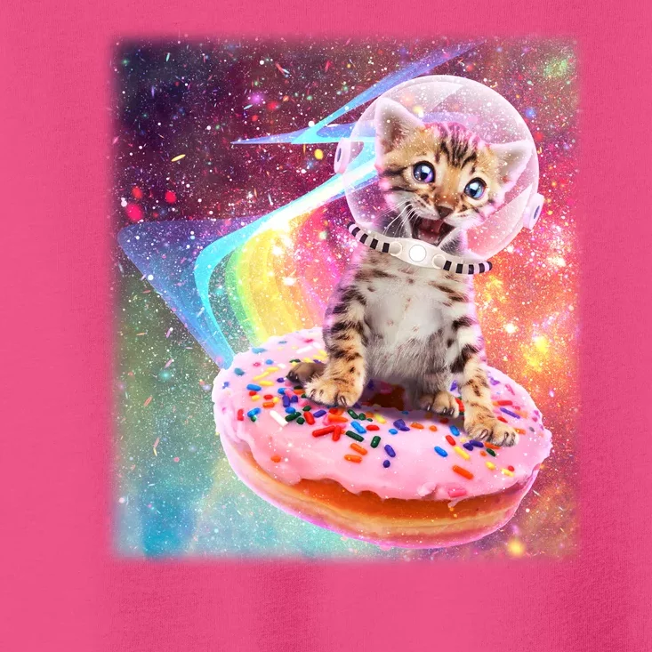 Funny Cute Astronaut Kitty On Rainbow Sprinkle Donut With Galaxy Background Toddler T-Shirt