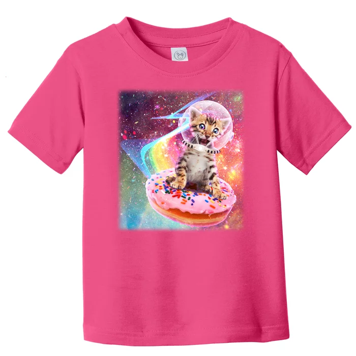 Funny Cute Astronaut Kitty On Rainbow Sprinkle Donut With Galaxy Background Toddler T-Shirt