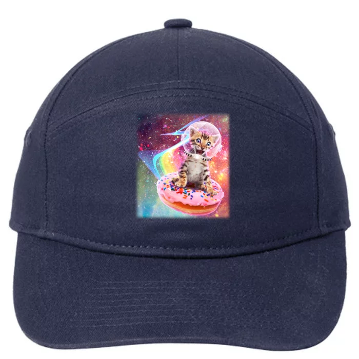 Funny Cute Astronaut Kitty On Rainbow Sprinkle Donut With Galaxy Background 7-Panel Snapback Hat