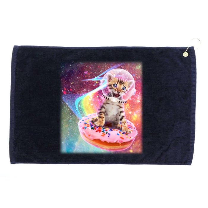 Funny Cute Astronaut Kitty On Rainbow Sprinkle Donut With Galaxy Background Grommeted Golf Towel