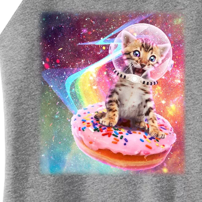 Funny Cute Astronaut Kitty On Rainbow Sprinkle Donut With Galaxy Background Women’s Perfect Tri Rocker Tank