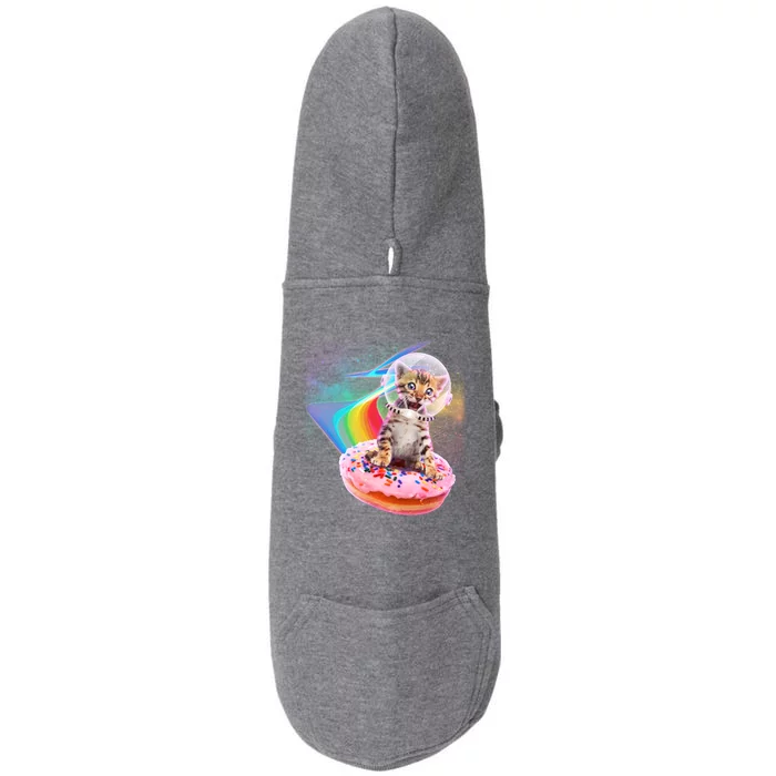 Funny Cute Astronaut Kitty On Rainbow Sprinkle Donut Doggie 3-End Fleece Hoodie