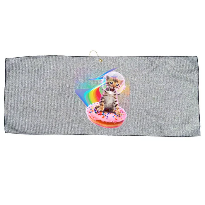 Funny Cute Astronaut Kitty On Rainbow Sprinkle Donut Large Microfiber Waffle Golf Towel