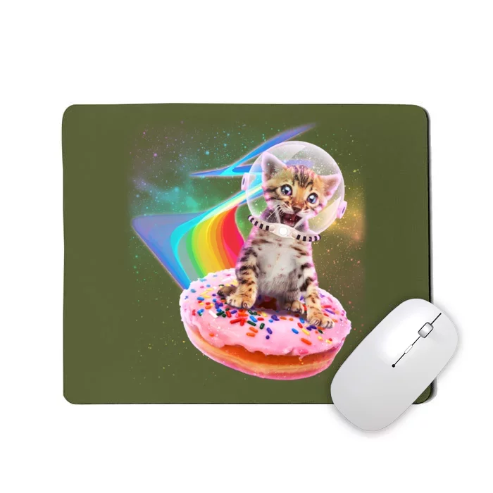 Funny Cute Astronaut Kitty On Rainbow Sprinkle Donut Mousepad