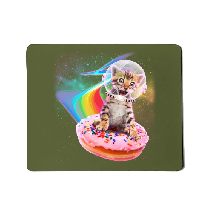 Funny Cute Astronaut Kitty On Rainbow Sprinkle Donut Mousepad