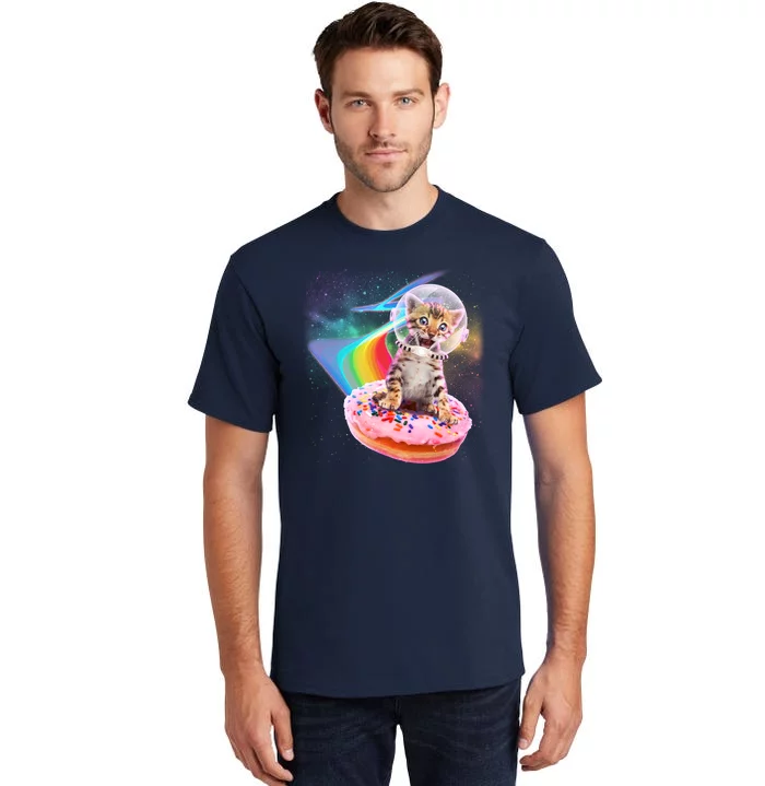 Funny Cute Astronaut Kitty On Rainbow Sprinkle Donut Tall T-Shirt