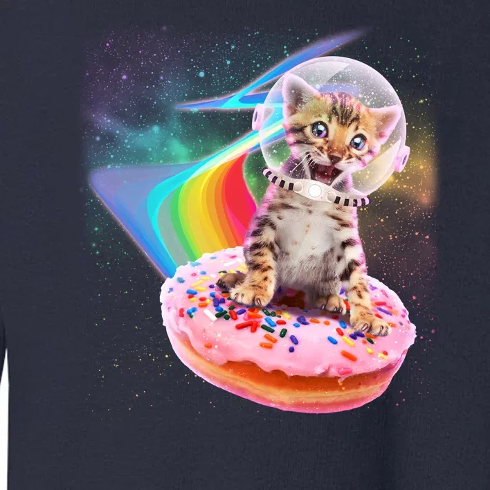 Funny Cute Astronaut Kitty On Rainbow Sprinkle Donut Toddler Sweatshirt