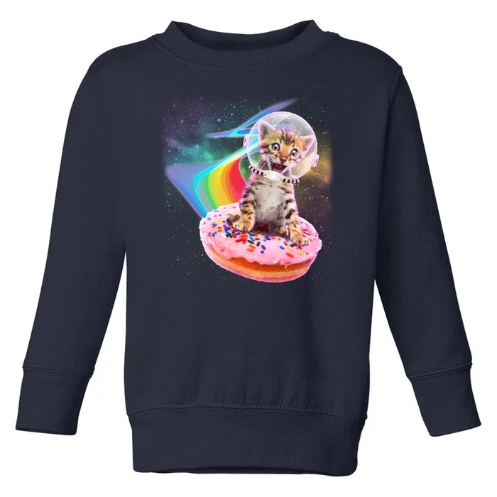 Funny Cute Astronaut Kitty On Rainbow Sprinkle Donut Toddler Sweatshirt