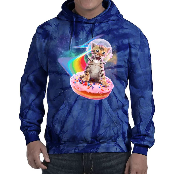 Funny Cute Astronaut Kitty On Rainbow Sprinkle Donut Tie Dye Hoodie