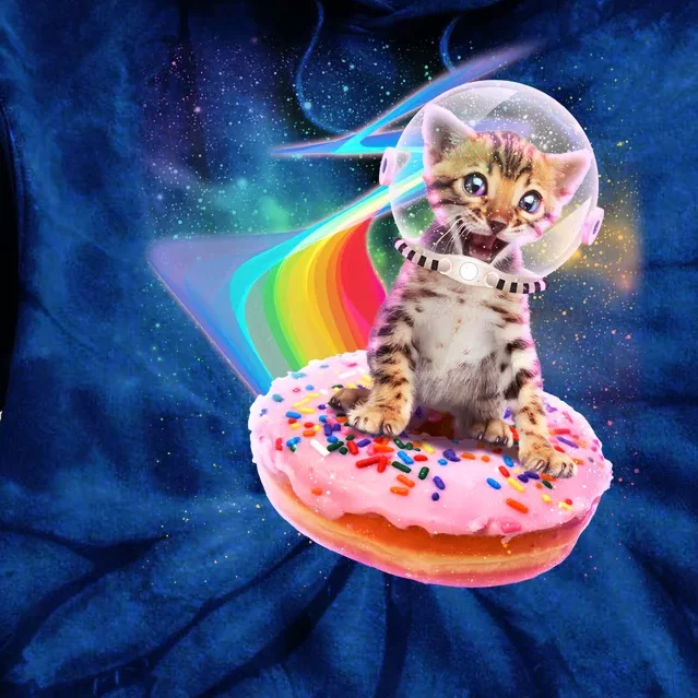 Funny Cute Astronaut Kitty On Rainbow Sprinkle Donut Tie Dye Hoodie