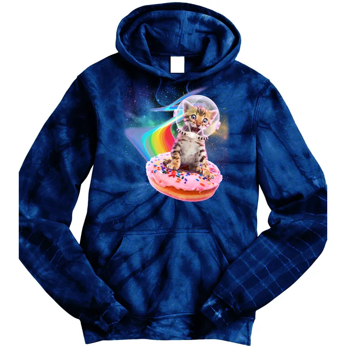 Funny Cute Astronaut Kitty On Rainbow Sprinkle Donut Tie Dye Hoodie