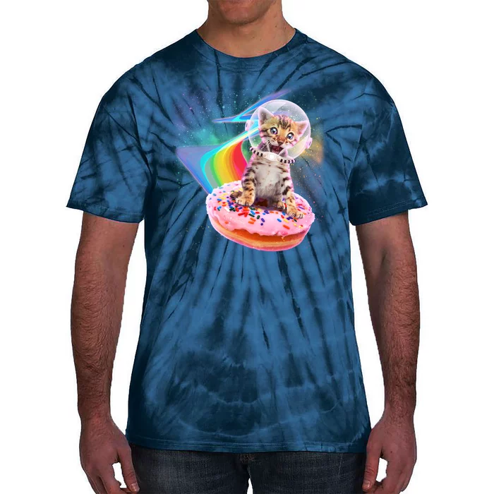 Funny Cute Astronaut Kitty On Rainbow Sprinkle Donut Tie-Dye T-Shirt