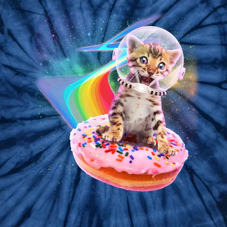 Funny Cute Astronaut Kitty On Rainbow Sprinkle Donut Tie-Dye T-Shirt