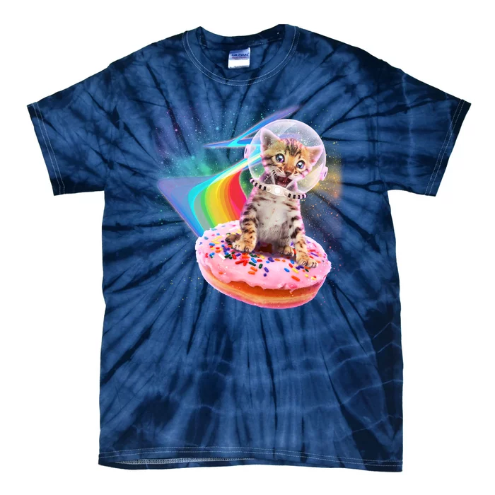 Funny Cute Astronaut Kitty On Rainbow Sprinkle Donut Tie-Dye T-Shirt