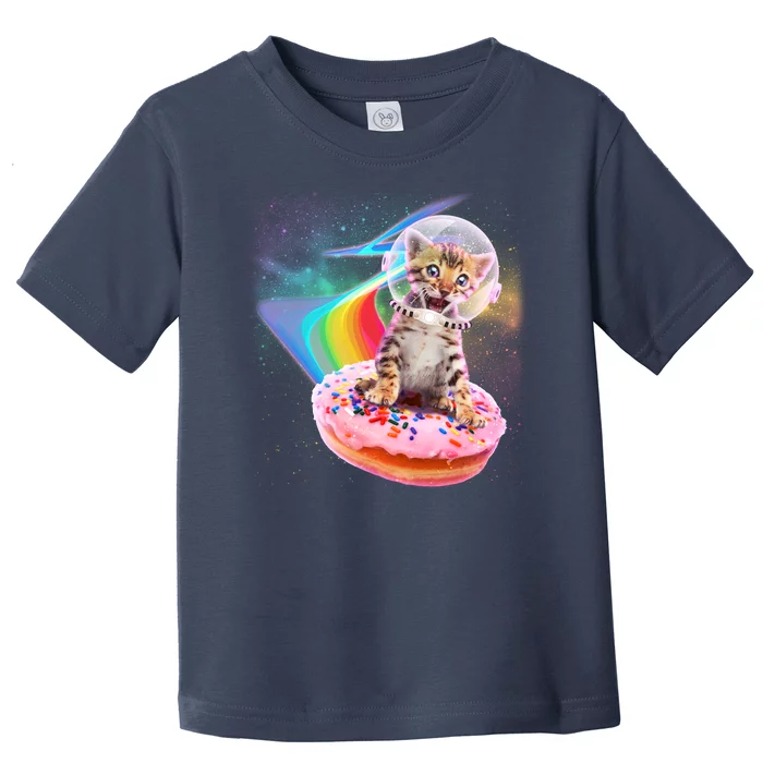 Funny Cute Astronaut Kitty On Rainbow Sprinkle Donut Toddler T-Shirt