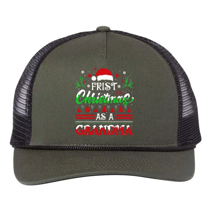 First Christmas As A Grandma Meaningful Gift Santa Hat Ugly Xmas Meaningful Gift Retro Rope Trucker Hat Cap