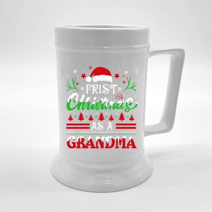 First Christmas As A Grandma Meaningful Gift Santa Hat Ugly Xmas Meaningful Gift Front & Back Beer Stein