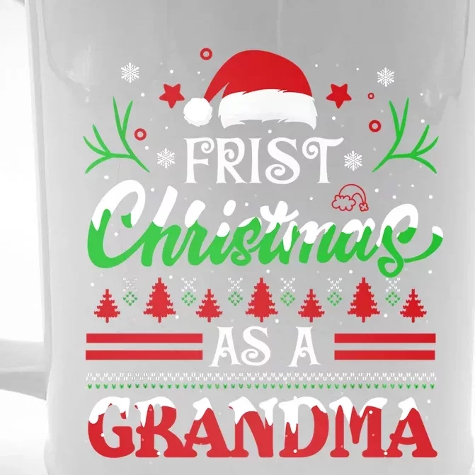 First Christmas As A Grandma Meaningful Gift Santa Hat Ugly Xmas Meaningful Gift Front & Back Beer Stein