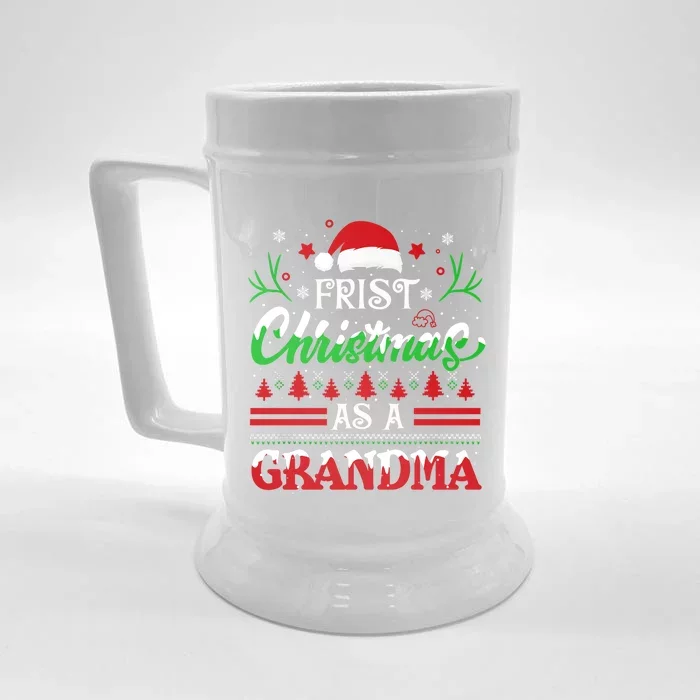 First Christmas As A Grandma Meaningful Gift Santa Hat Ugly Xmas Meaningful Gift Front & Back Beer Stein