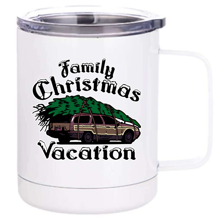 Family Christmas And Holiday Vacation Roadtrip Wagon Gift Front & Back 12oz Stainless Steel Tumbler Cup