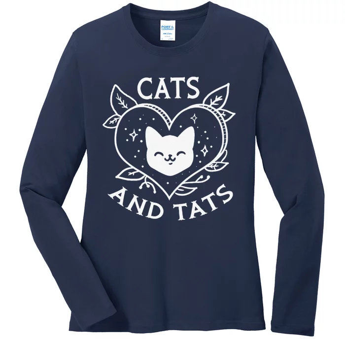 Funny Cats And Tats Product Tattoo Art Design Ladies Long Sleeve Shirt