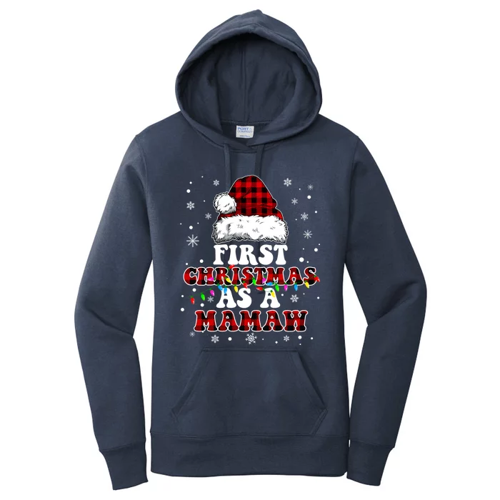 First Christmas As A Mamaw Santa Hat Red Plaid Buffalo Meaningful Gift Women's Pullover Hoodie