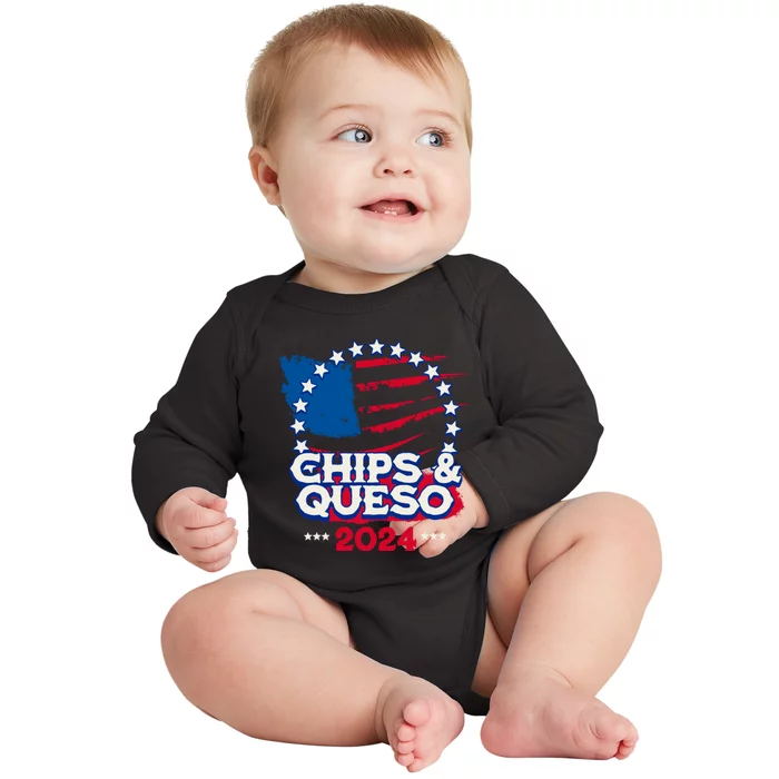 Funny Chips And Queso Patriotic Political Voter Humor 2024 Baby Long Sleeve Bodysuit