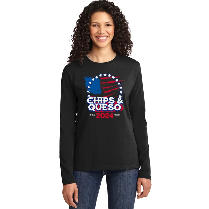 Funny Chips And Queso Patriotic Political Voter Humor 2024 Ladies Long Sleeve Shirt