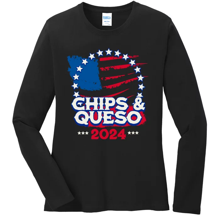 Funny Chips And Queso Patriotic Political Voter Humor 2024 Ladies Long Sleeve Shirt