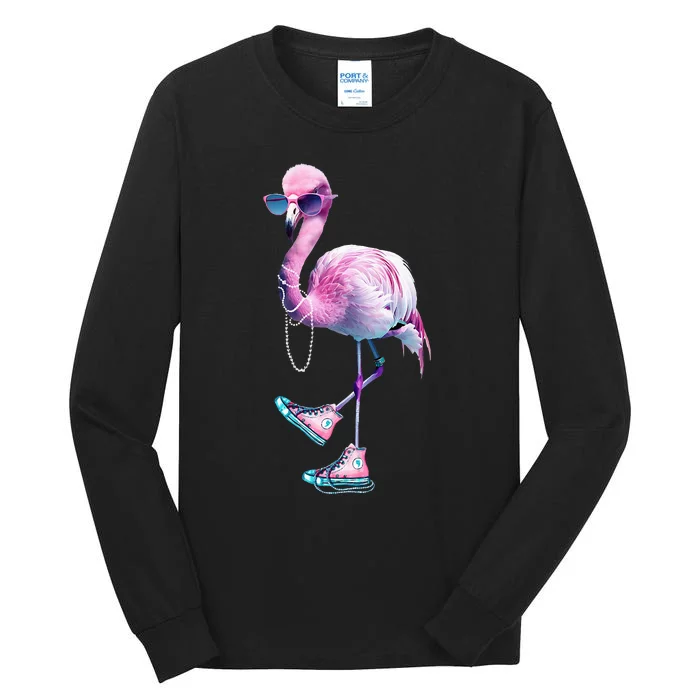 Flamingo Chucks And Pearls Funny Voting 2024 Tall Long Sleeve T-Shirt