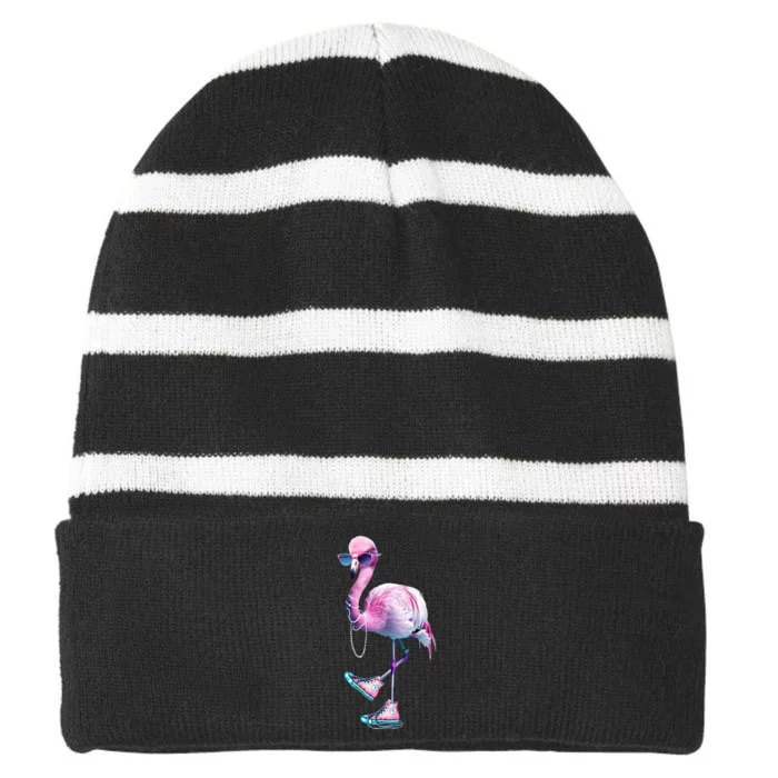 Flamingo Chucks And Pearls Funny Voting 2024 Striped Beanie with Solid Band