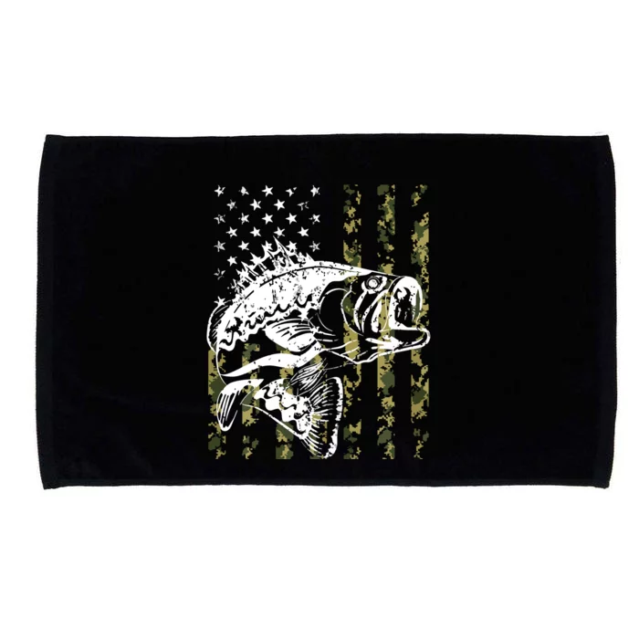 Fishing, Camouflage American Flag Fish, Bass Fish Fisherman Microfiber Hand Towel