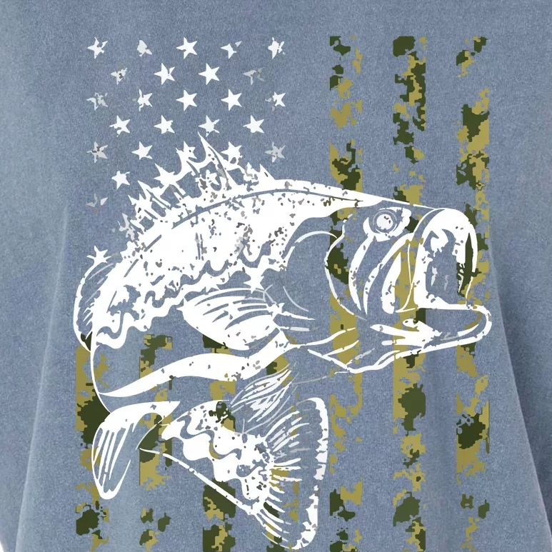 Fishing, Camouflage American Flag Fish, Bass Fish Fisherman Garment-Dyed Women's Muscle Tee