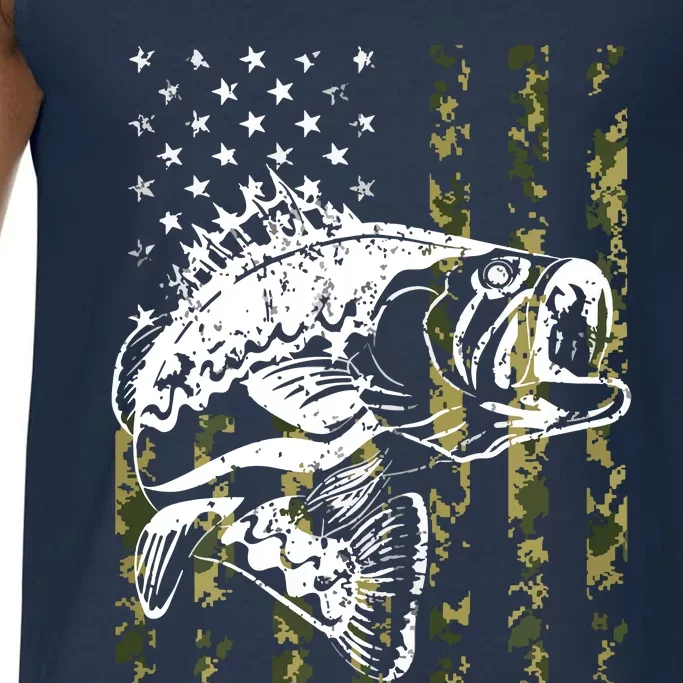 Fishing, Camouflage American Flag Fish, Bass Fish Fisherman Comfort Colors® Tank Top