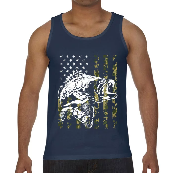 Fishing, Camouflage American Flag Fish, Bass Fish Fisherman Comfort Colors® Tank Top