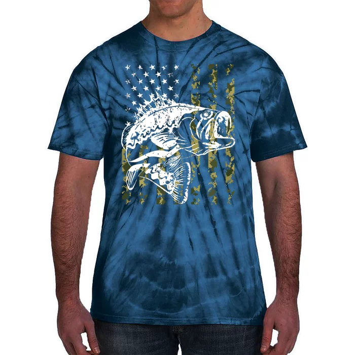 Fishing, Camouflage American Flag Fish, Bass Fish Fisherman Tie-Dye T-Shirt