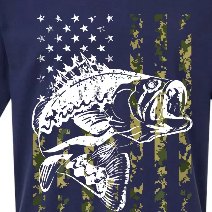 Fishing, Camouflage American Flag Fish, Bass Fish Fisherman Sueded Cloud Jersey T-Shirt