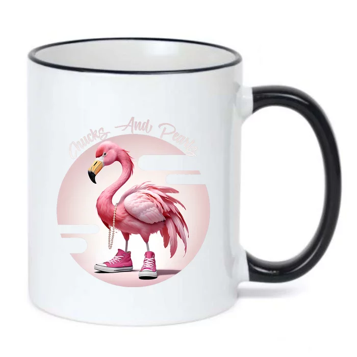 Flamingo Chucks And Pearls Comma La Kamala Black Color Changing Mug