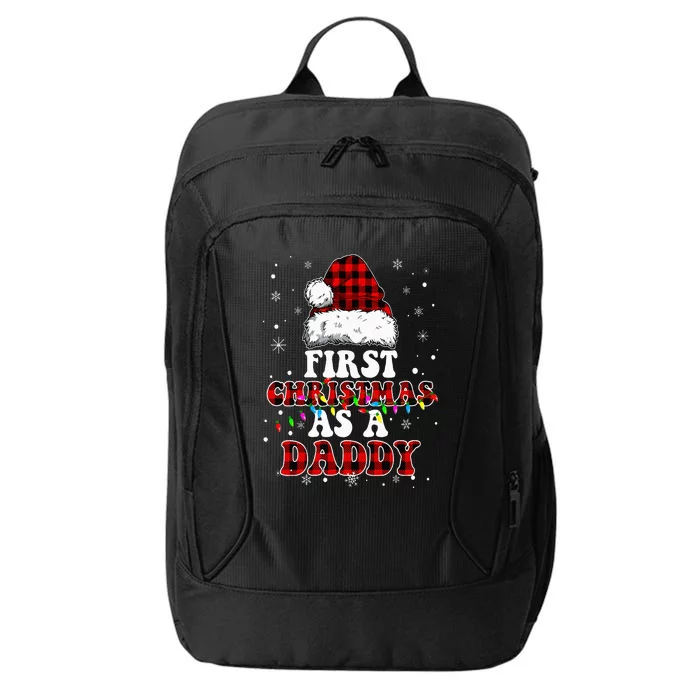 First Christmas As A Daddy Santa Hat Red Plaid Buffalo City Backpack