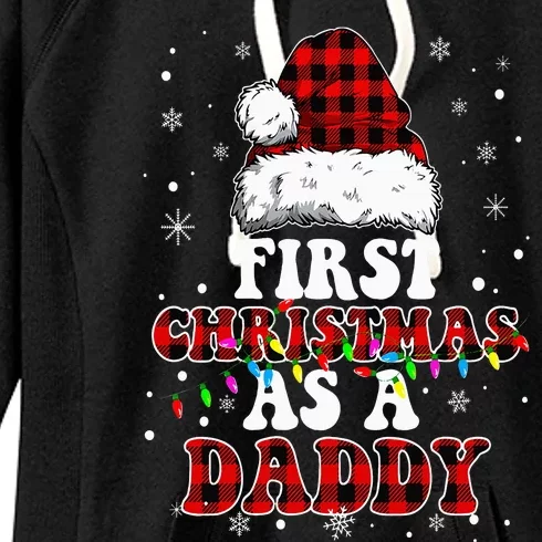 First Christmas As A Daddy Santa Hat Red Plaid Buffalo Women's Fleece Hoodie