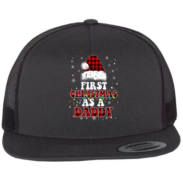 First Christmas As A Daddy Santa Hat Red Plaid Buffalo Flat Bill Trucker Hat