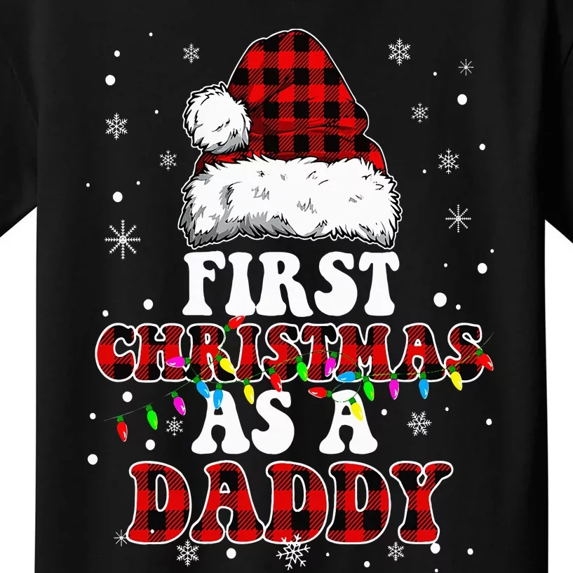 First Christmas As A Daddy Santa Hat Red Plaid Buffalo Kids T-Shirt